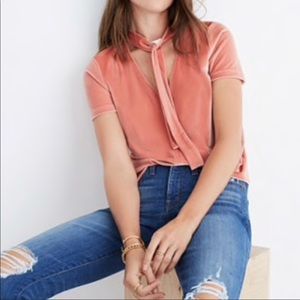 Madewell Velvet Tie-neck Top  - Orange